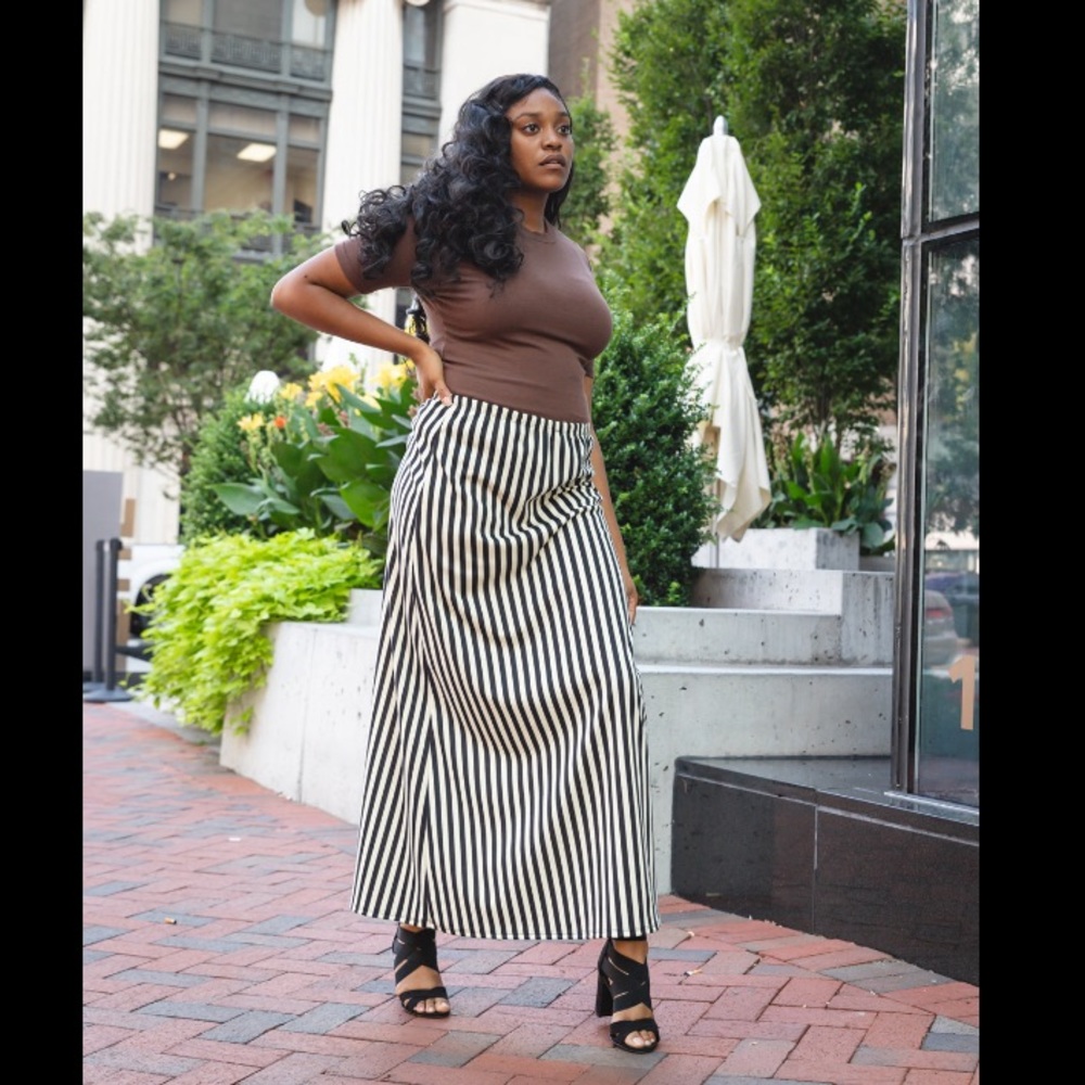 Striped Cream and Black Striped Maxi Skirt
